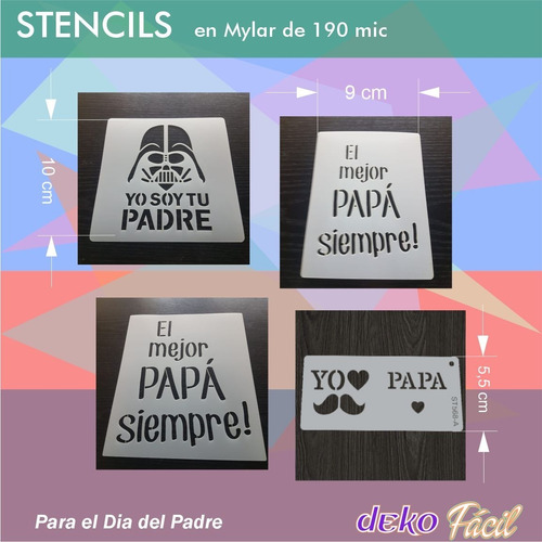 Imagen 2 de 3 de Pack X 8 Stencils Dia Del Padre Originales Medidas Pequeñas