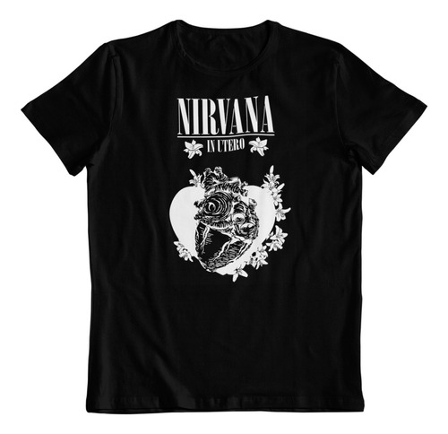 Polera Negra Algodon Estampado Dtf Nirvana In Utero Disco
