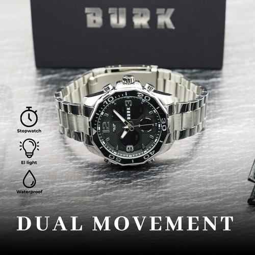 Imagen 5 de 10 de Reloj Hombre Burk 1649 Original Eeuu Analogo Digital Acero