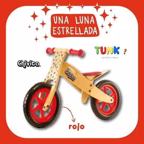 Chivita Original Roja Bici Para Niños De Madera Sin Pedales