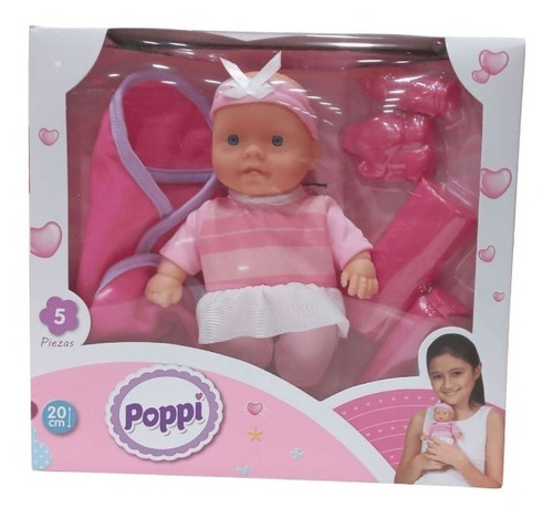 Poppi Bebe De 20cm -con Accesorios- Rosa