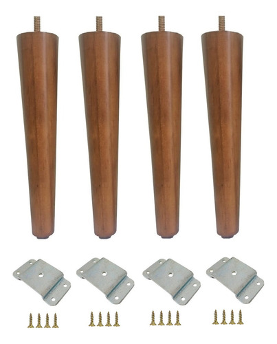 Kit 4 Pé Palito 30cm Pinus + Chapa De Metal Reta