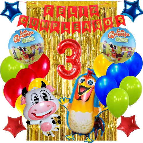 Combo Globos Granja De Zenon Bartolito Feliz Cumple Deco