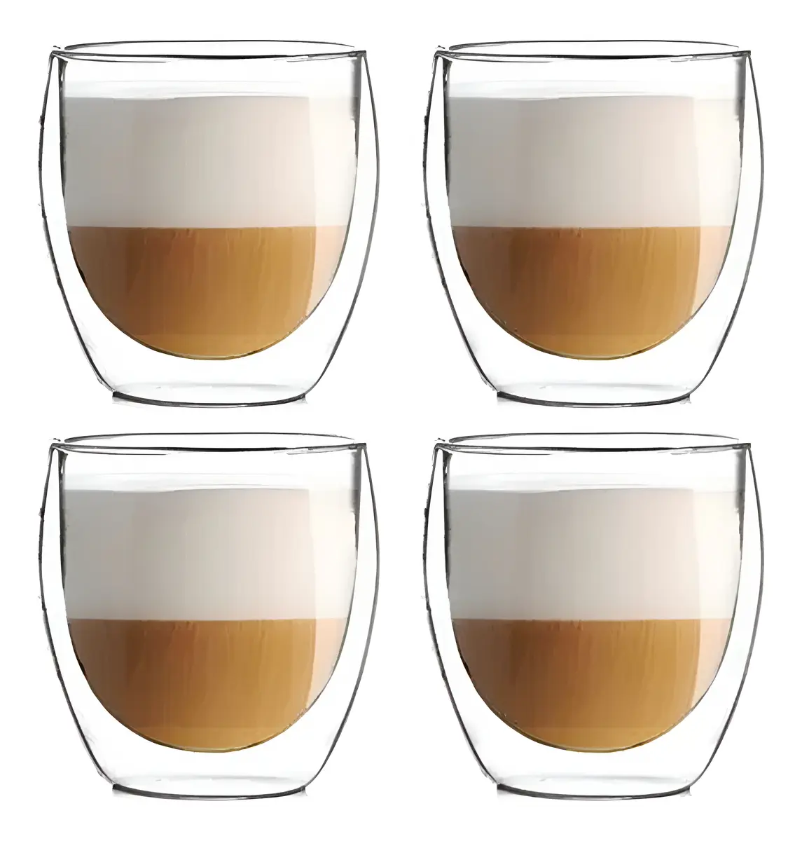 Set X4 Tazas Café Pocillos Vaso Doble Pared Termico Frio Calor Vidrio Borosilicato Levys Bazar 250ml