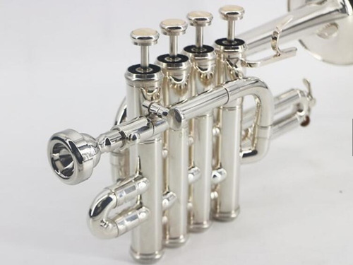 Trompeta Profesional Piccolo Plateada 4 Pistones Cuerno Bb/a