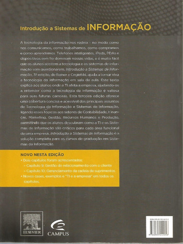 Introdução A Sistemas De Informação, De Rainer Jr., Rex Kelly E Gegielski, Casey. Editora Elsevier Em Português
