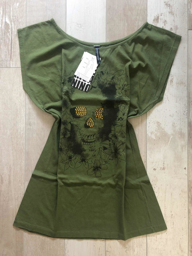 Remera Verde Militar Americanino Con Tachitas Doradas Nueva