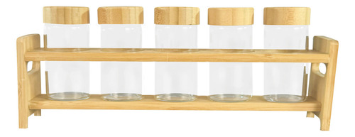Kit Porta Temperos 5 Potes 130ml Vidro E Suporte Tampa Bambu