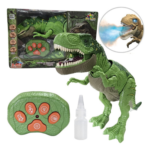 Dinossauro T-rex Controle Remoto Solta Fumaca Com Luz E Som