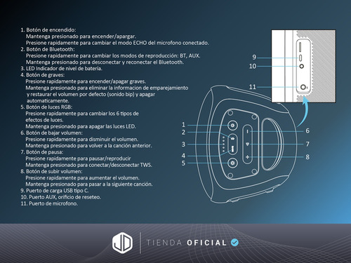 Parlante Portátil Jd Sound Party Led 60w Bluetooth -*