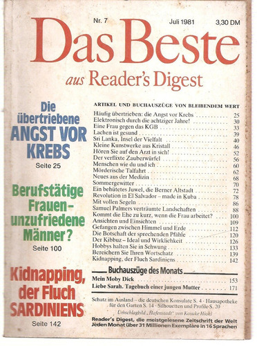  Revista Selecciones Readers Digest Nº 7 Juli 1981 En Aleman
