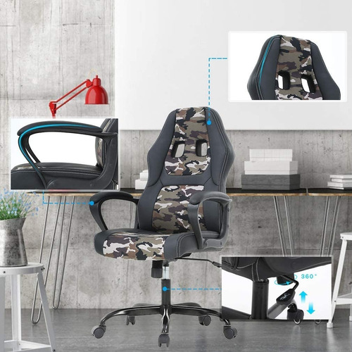 Silla De Cuero Para Escritorio Y Juegos, Bestoffice Giratori Color Camuflaje Material Del Tapizado Poliuretano