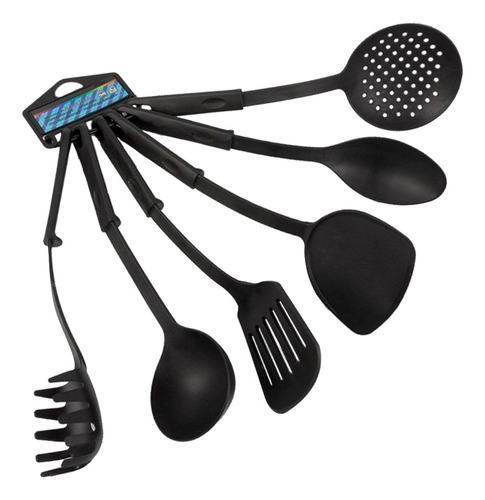 Set Utensillos De Cocina Nylon X6 Mango Espatula