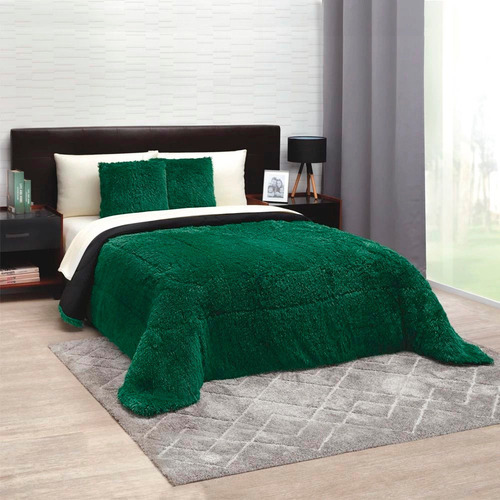 Edredon Cobertor King Size Grizzly Verde Negro Invernal