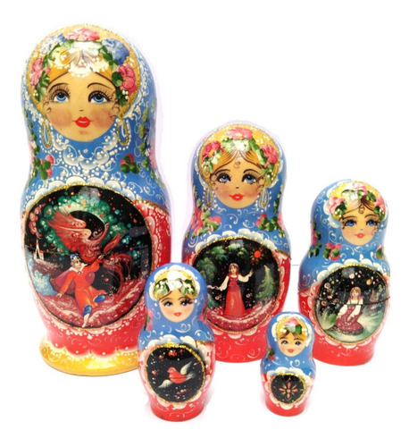 Muñeca Rusas Matrioska Adornos Navideños Madera 19 Cm 5pcs