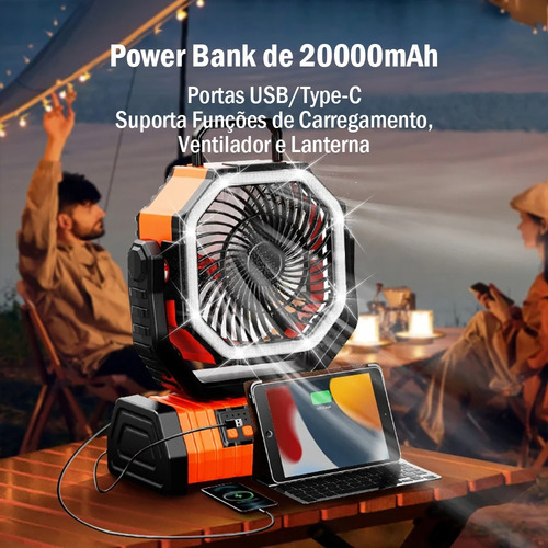 Ventilador Portátil Para Camping 20000mah Com Luzes Led