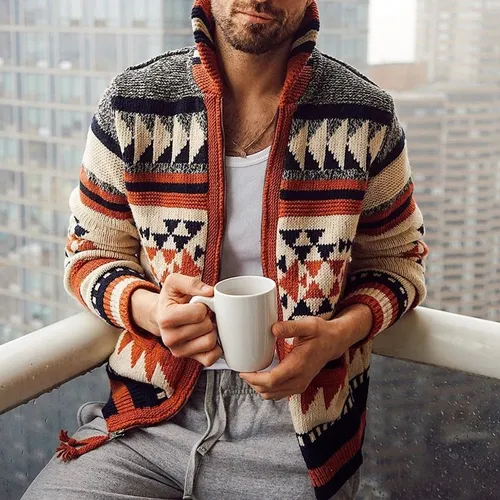 Su ter Tipo C rdigan Con Solapa Y Jacquard Para Hombre Cuotas