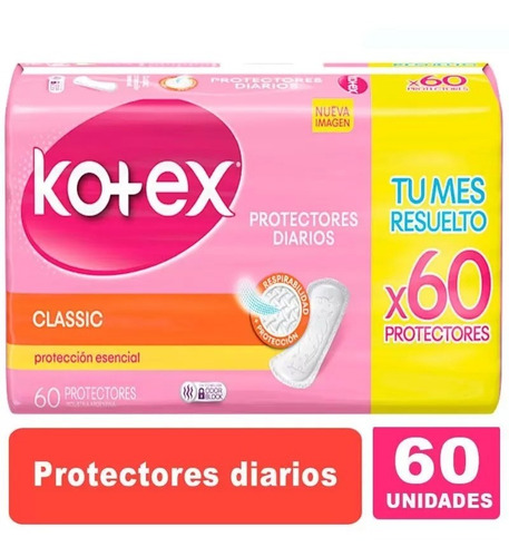 Imagen 1 de 2 de Protectores Diarios Kotex X 60 Unidades