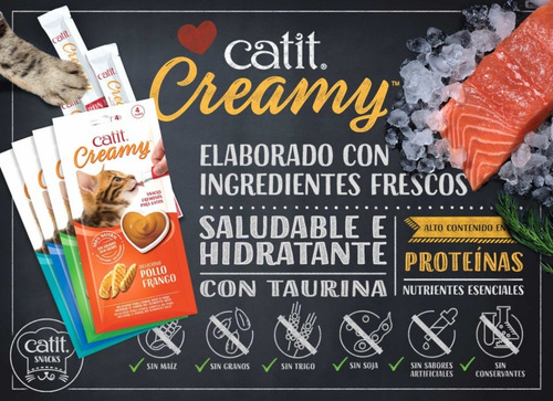 Snacks Para Gatos Cremosos Cat It Créamy Sabor Atun X12 Uni