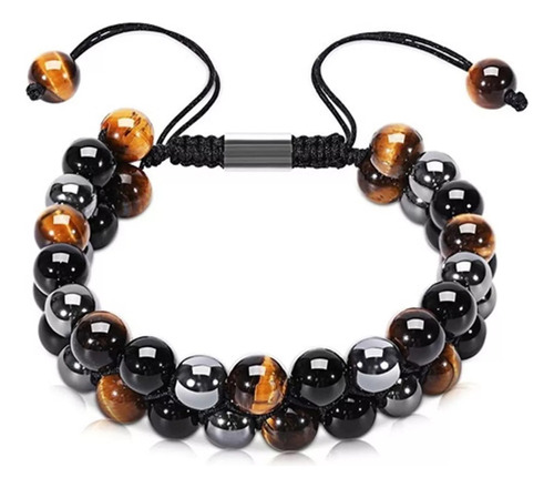 Pulsera De Triple Protección, Obsidiana Y Hematita, Ojo De T