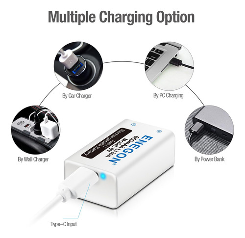 Batería Recargable 9v Tipo C 650 Mah Con Cable 2 En 1