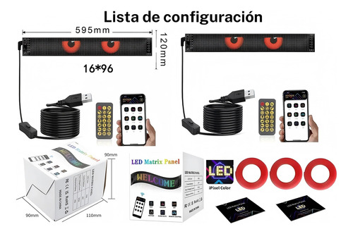 2pcs Programable Pantalla Flexible Led Devil Ojos 12x59.5cm Multicolor