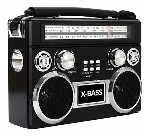 Radio Portatil 3 Banda + Bluetooth Luz Flash Negro