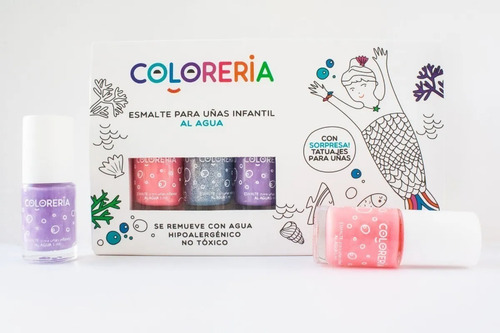 Imagen 2 de 9 de Set Esmalte X 3 Infantil Para Uñas Colores Al Agua Coloreria