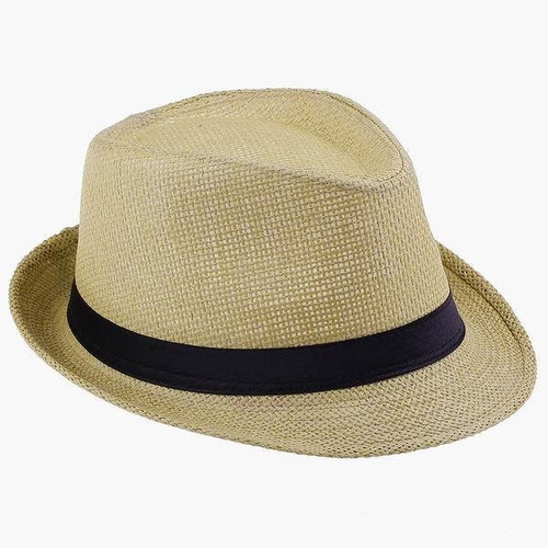 Sombrero Fedora Color Natural Con Cinta Negra Caballeros