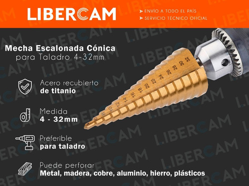 Imagen 3 de 10 de Mecha Escalonada Conica Titanio Taladro 4-32mm Metal Madera