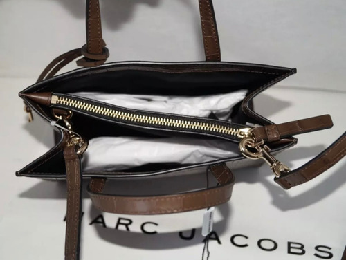 Bolsa Tote Marc Jacobs Piel Genuina Mini Grind Crossbody Marrón Oscuro Cocodrilo Níquel Negro (Usado)