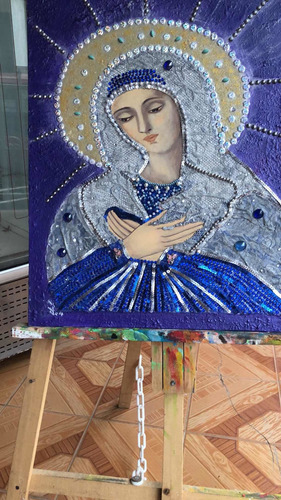 Cuadro Virgen Maria Dolorosa 40*50 Pintado A Mano Decorado