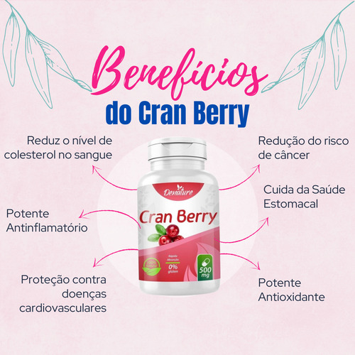 Suplemento Cran Berry 500mg 100 Cápsulas Denature Vitaminas Encapsulados Naturais