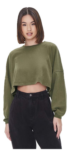 Buzo Crop Liso Forever21 Olivo 9195