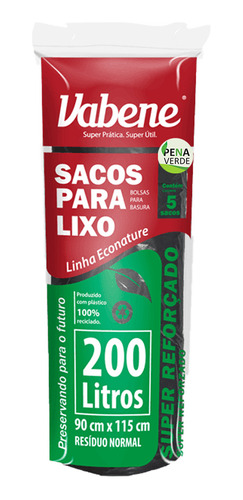 Saco De Lixo Preto 200 Litros Vabene 25 Rolos Kit 125 Un