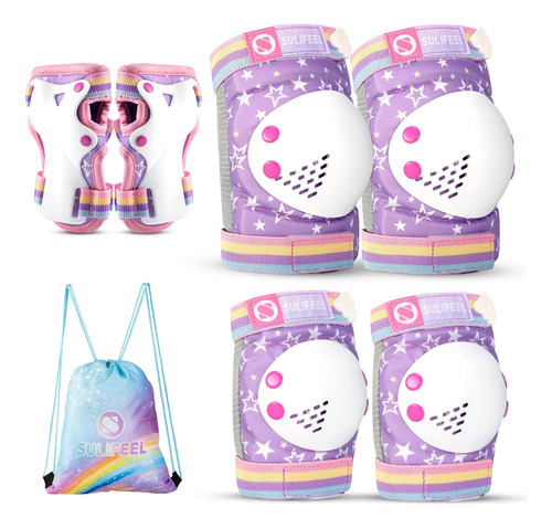Sulifeel Rodilleras Con Diseño De Unicornio Arcoíris Para Ni