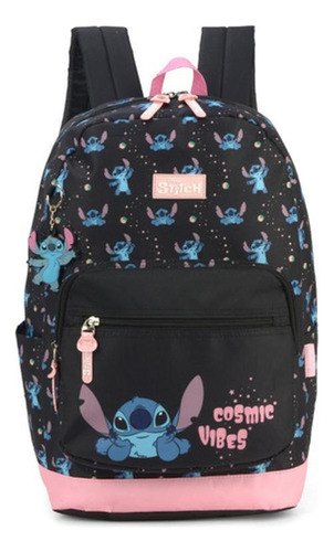 Mochila Costas Escolar Juvenil Disney Preto Stitch Luxcel MS46975SC