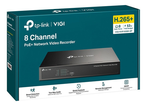 Nvr Tp-link Vigi Nvr1008h-8p 8 Canales Poe 8mp Hdmi Y Vga