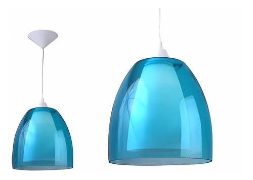 Colgante Moderno Con Doble Vidrio Azul P/lámpara Común O Led