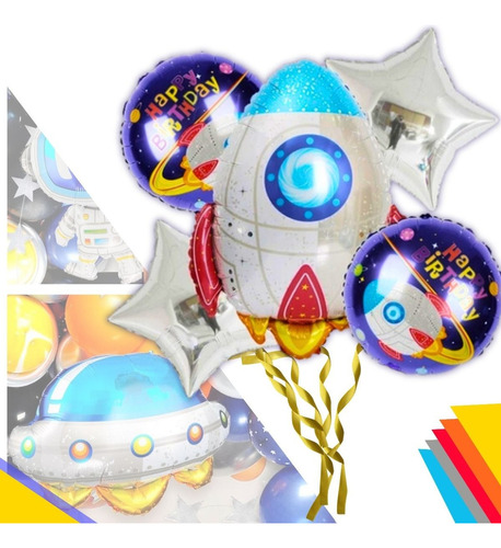 Kit Buque 5 Balão Metalizado Decoração Festa Pegue E Monte Cor Buque - Foguete