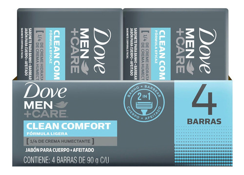 Jabón en Barra Dove Men+Care Clean Confort 4 Barras de 90g