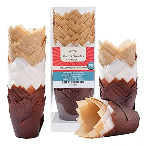 150 moldes para muffins de papel para hornear cajas de magdalenas de papel,  taza de pastel de papel de hornear de tulipán magdalenas y muffins para