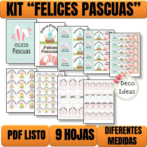 Imagen 1 de 6 de Kit Imprimible 001 Felices Pascuas Etiquetas, Tag Y Stikers