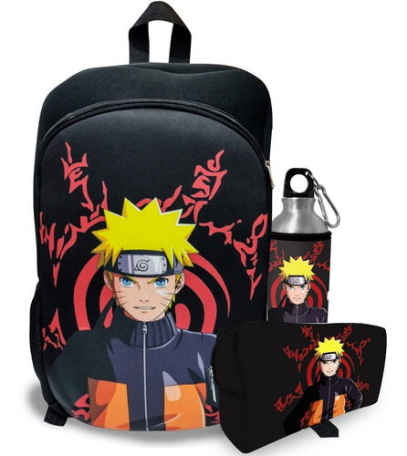 Kit Mochila Juvenil + Necessaire + Squeeze Aluminio Anime