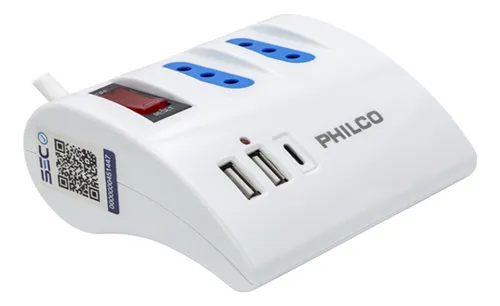 Alargador Extensión Philco 3 Pos 2 Usb 1 Tipo C Blanco