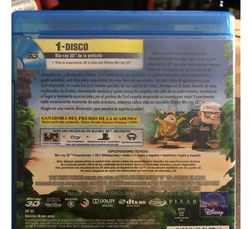 Up Una Aventura De Altura Pixar Pelicula Blu-ray 3d