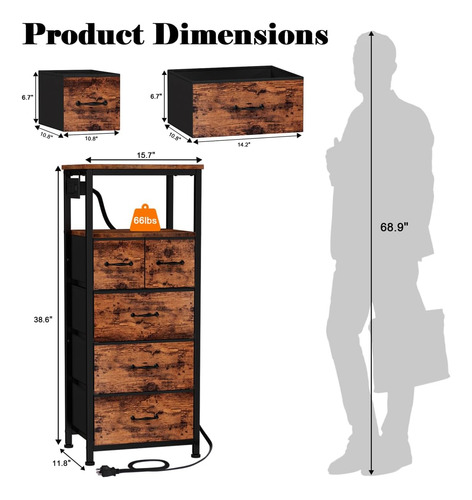 Cómoda De 4 Cajones Y Cómoda Led Con Estación De Carga