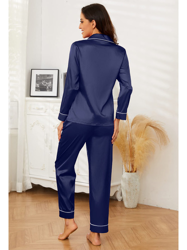 Conjunto De Pijama Mujer Manga Larga Seda Satén Y Pantalones