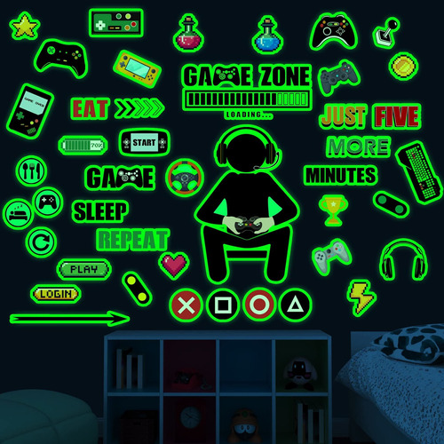 Gamer Room Decor Glow In The Dark Gaming Wall Decals Ga...