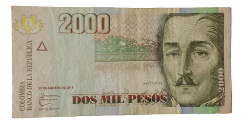 Billete 2000 Pesos,estado Bueno(5-6.9),fecha:23/agosto/2011
